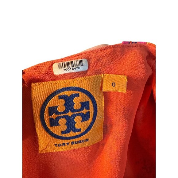 TORY BURCH 100% Silk Short Sleeve Mini Floral Orange Dress Size 0, EUC - Picture 5 of 8